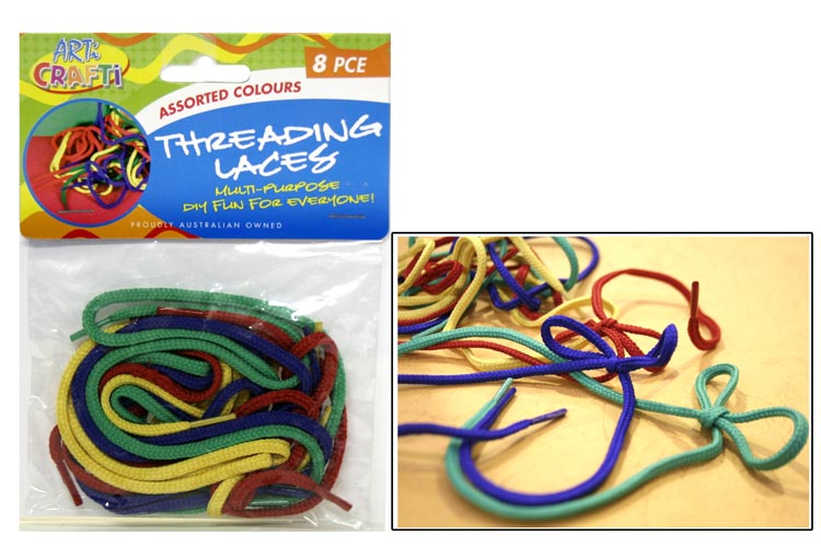 Laces 60cm Threading Asst Cols Pk8